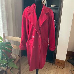 Vintage 80s Forecaster Red Wool Statement Coat Jacket Long Womens S Office Glam